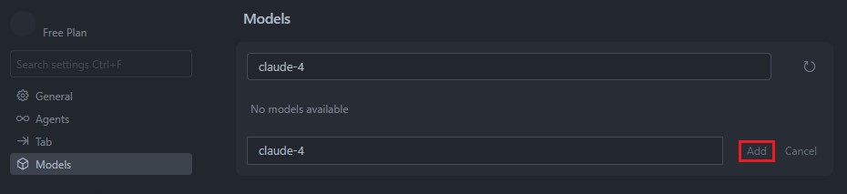 Добавление модели в Cursor